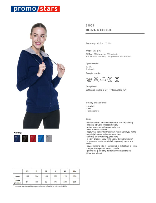 Promostars Damen SWEATSHIRT COOKIE NAVY BLUE Stickerei Siebdruck Logo DTF-Druck