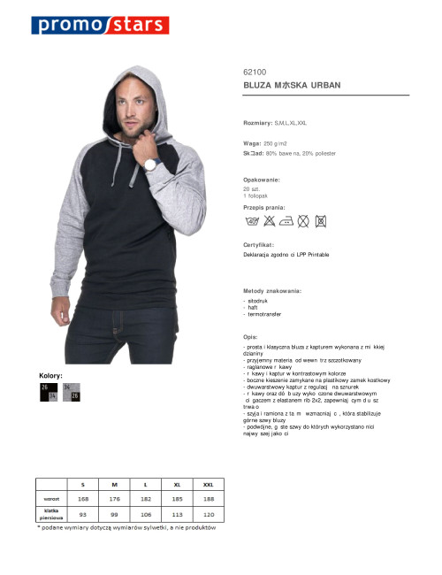 Promostars BLUZA MĘSKA URBAN CZARNY/JASNY SZARY MELANŻ z własnym logo