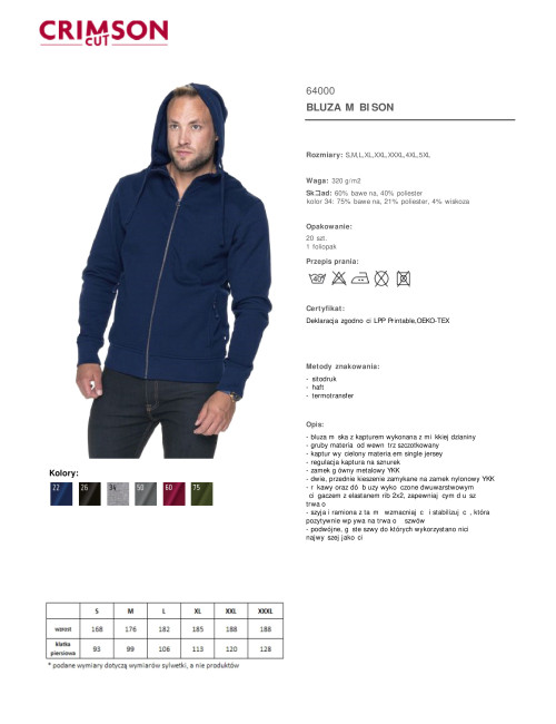 CRIMSON CUT SWEATSHIRT Men`s BISON NAVY embroidery screen printing logo DTG printing