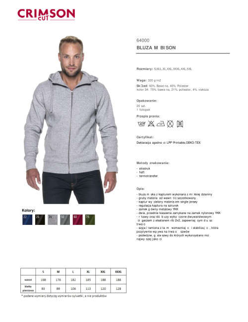 CRIMSON CUT BLUZA Męska BISON JASNY SZARY MELANŻ haft sitodruk logo