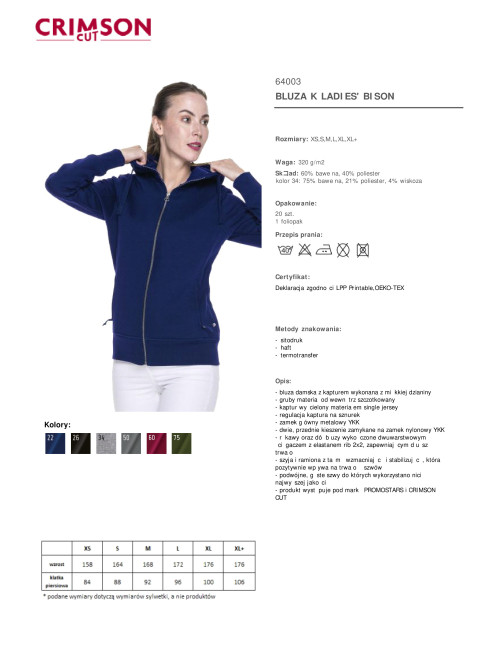 CRIMSON CUT Damen SWEATSHIRT LADIES` BISON NAVY BLUE Stickerei, Siebdruck-Logo