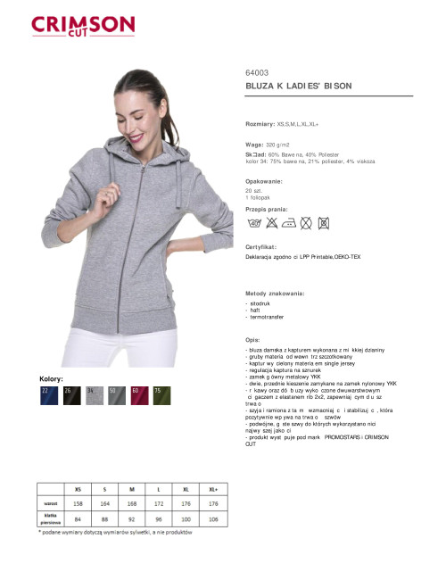 CRIMSON CUT SWEATSHIRT Women`s LADIES` BISON LIGHT GRAY MELANGE print embroidery