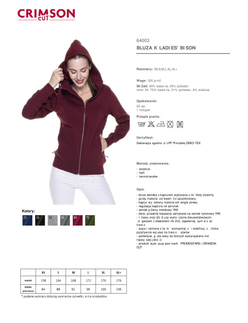 CRIMSON CUT Damen-SWEATSHIRT LADIES` BISON RED WINE mit aufgesticktem Logo