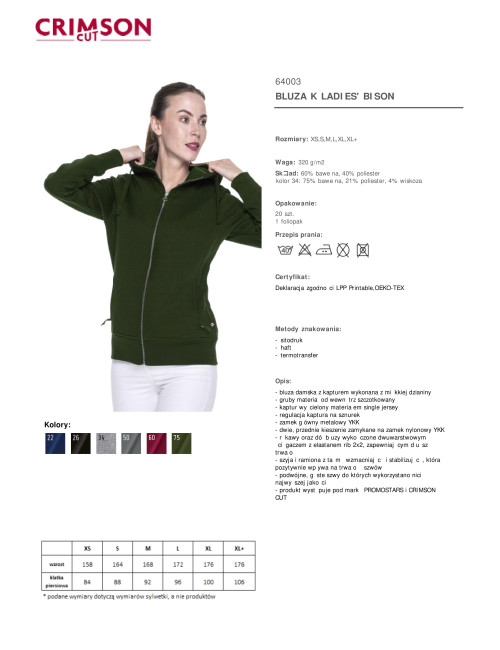CRIMSON CUT BLUZA Damska LADIES' BISON ZIELONY LEŚNY nadruk haft logo