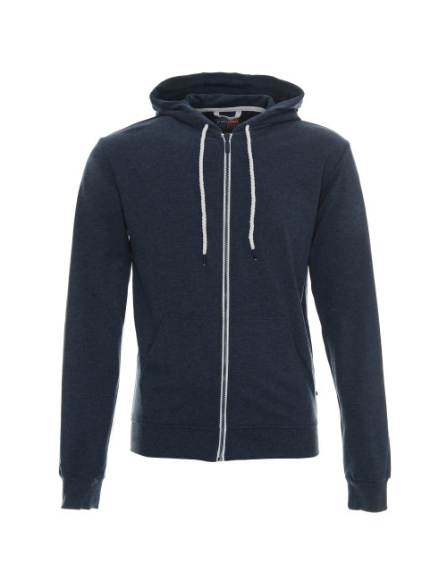 Promostars Herren SWEATSHIRT, HOODY, MARINEBLAU MELANGE/WEISS mit Logo-Stickerei