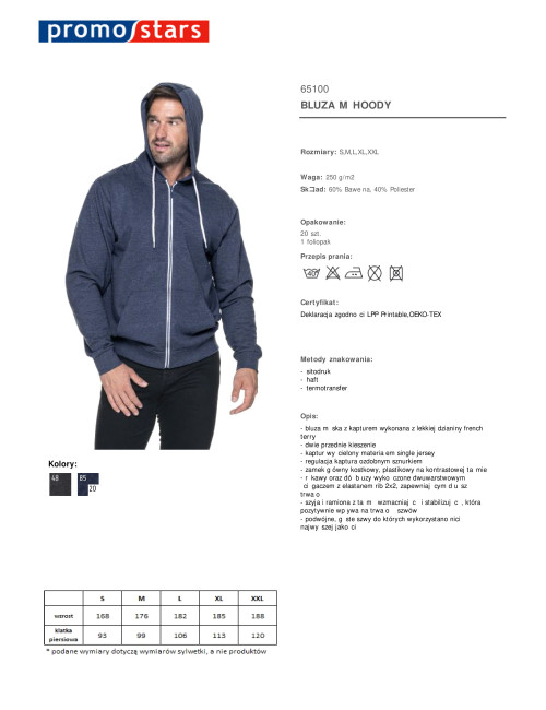 Promostars Men`s HOODY SWEATSHIRT NAVY MELANGE/WHITE with logo embroidery