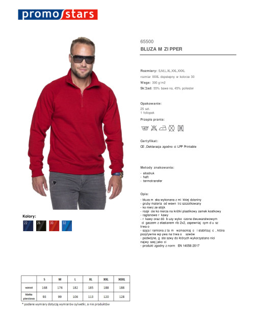 Promostars Herren SWEATSHIRT ZIPPER ROT Stickerei Siebdruck Logo DTG-Druck