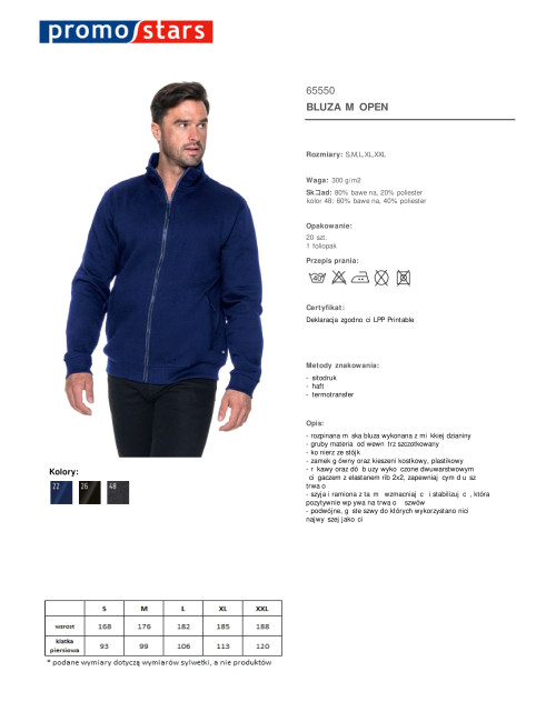 Promostars OPEN SWEATSHIRT für Herren, MARINEBLAU, Stickerei, Siebdruck, DTG-Logodruck