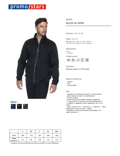 Promostars Herren SWEATSHIRT OPEN BLACK DTG-Druck, Stickerei, Siebdruck-Logo