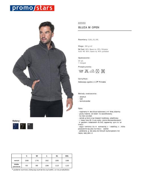 Promostars Men`s SWEATSHIRT OPEN DARK GRAY MELANGE embroidery screen printing