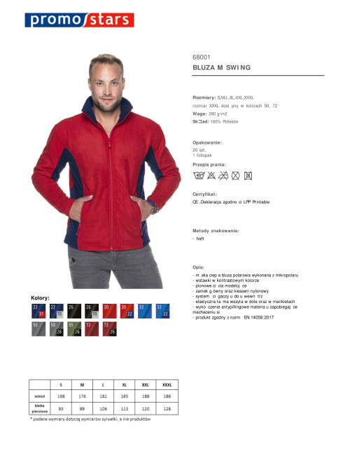 Promostars BLUZA Męska SWING CZERWONY/GRANATOWY haft nadruk logo firmy