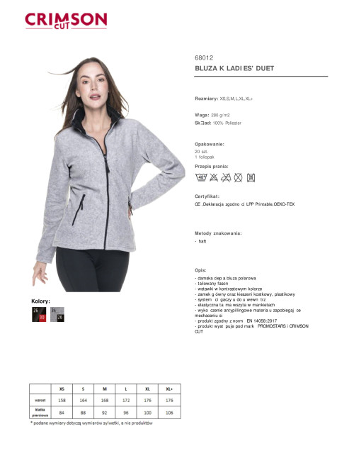 CRIMSON CUT SWEATSHIRT Women`s LADIES` DUET LIGHT GRAY MELANGE/BLACK Embroidery