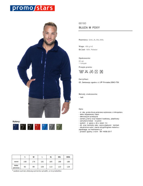 Promostars gruby polar 450 g BLUZA Męska FOXY GRANATOWY logo haft