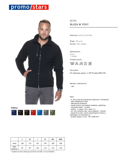 Promostars sehr dickes Polar-Sweatshirt 450g Herren FOXY BLACK Logo-Stickerei