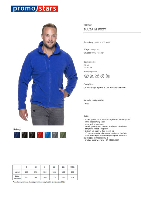 Promostars ciepły polar 450g BLUZA Męska FOXY CHABROWY haft logo firm