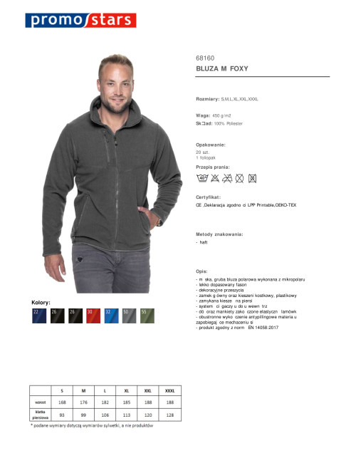 męska, bardzo ciepła gruba bluza polarowa 450 g szara Promostars  haft