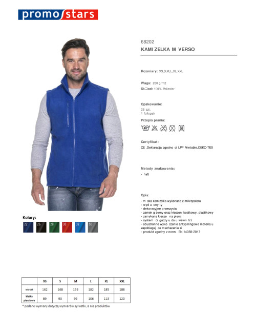 Promostars Men`s Vest VERSO CORNFLOWER Embroidery screen printing logo