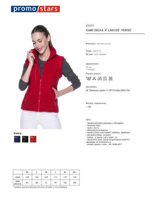 Promostars Women`s VEST LADIES` VERSO RED embroidery logo print