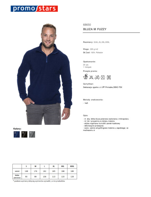 Promostars FUZZY BLUZA Męska GRANATOWY haft nadruk DTG sitodruk logo