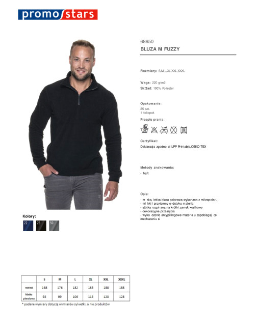 Promostars FUZZY BLUZA Męska CZARNY nadruk DTF logo dla firm sitodruk