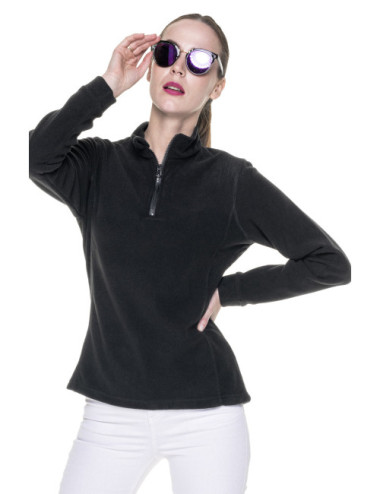 Dünnes Damen-Fleece-Sweatshirt mit kurzem, flauschigem Reißverschluss, schwarz von Promostars