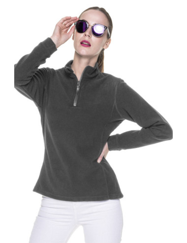 Dünnes Damen-Fleece-Sweatshirt mit kurzem, flauschigem Reißverschluss, grau Promostars