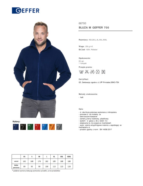 bluza polarowa 250g Geffer 700 cienka granatowa do pracy i nie tylko