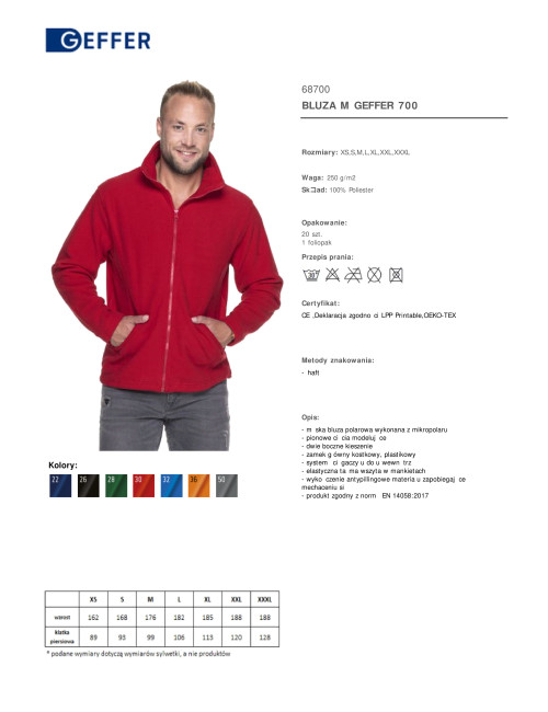 cienka bluza polarowa Geffer 700  czerwona nadruk DTG sitodruk logo haft