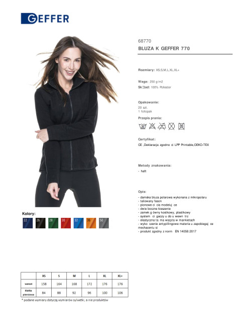 Modelujący, taliowany polar damski, zapinany na suwak Geffer 770 haft