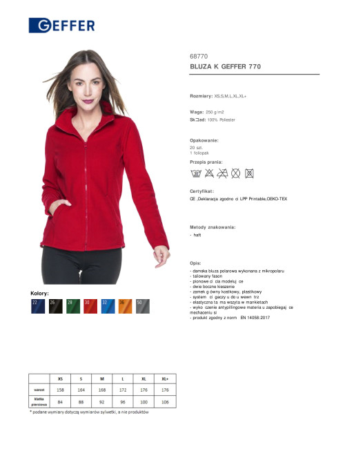 Modelujący, taliowany polar damski, Geffer bluza damska 770 pod haft