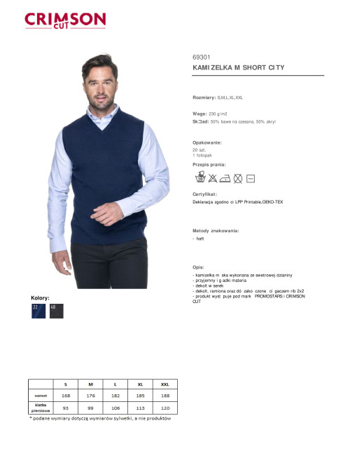 Promostars men`s vest SHORT CITY navy blue