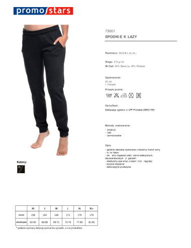 Promostars Women`s PANTS LAZY BLACK embroidery screen printing logo DTG printing