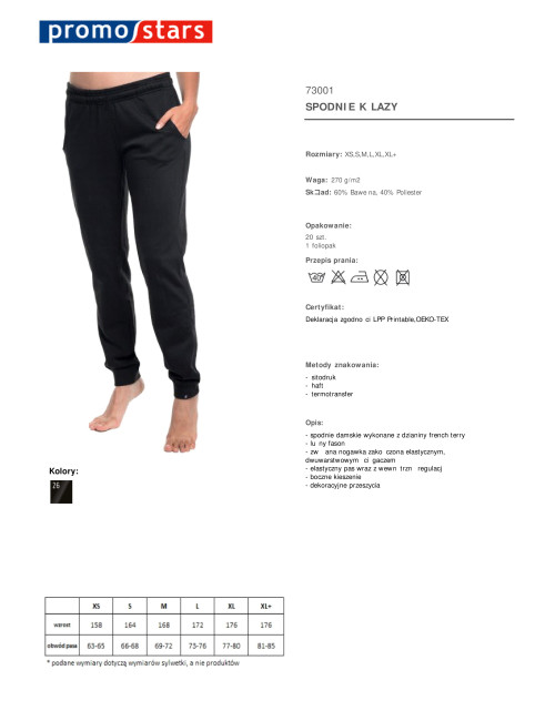 Promostars LAZY TROUSERS für Damen, SCHWARZE Stickerei, Siebdruck, Logo, DTG-Druck