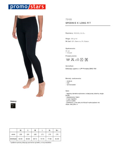 Promostars Damen-LONG-FIT-HOSE, SCHWARZE Stickerei, Siebdruck, Logo-Druck