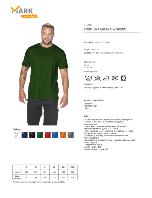 MARK THE HELPER MEN`S T-SHIRT WORKER BOTTLE GREEN embroidery print