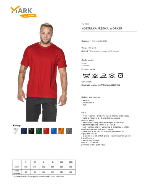 MARK THE HELPER HERREN-T-SHIRT WORKER RED mit Siebdruck-Logo