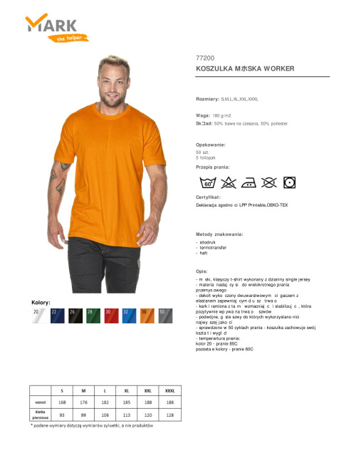 MARK THE HELPER HERREN-T-SHIRT WORKER ORANGE mit aufgesticktem Logo