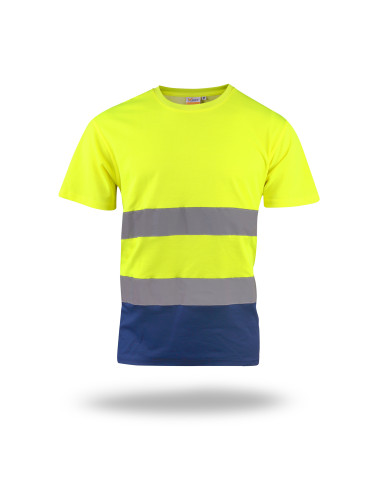 KOSZULKA MĘSKA HI-VIS ZÓŁTY OSTRZEGAWCZY/GRANATOWY nadruk haft logo