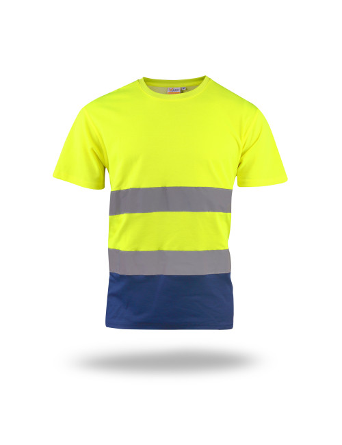 T-Shirt für Herren, Warnschutzgelb/Marineblau, mit aufgesticktem Logo