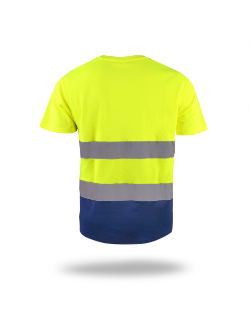T-Shirt für Herren, Warnschutzgelb/Marineblau, mit aufgesticktem Logo
