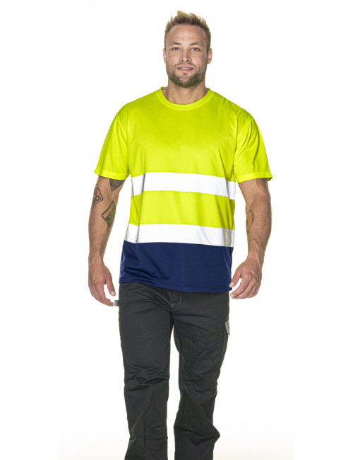 MEN`S HI-VIS T-SHIRT HAZARD YELLOW/NAVY PRINT embroidered logo