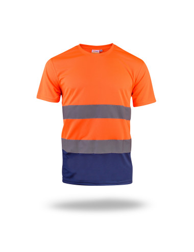 HERREN-T-SHIRT HI-VIS WARNING ORANGE/MARINEBLAU mit aufgesticktem Aufdruck