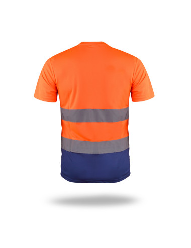 MEN`S T-SHIRT HI-VIS ORANGE WARNING/NAVY embroidery print