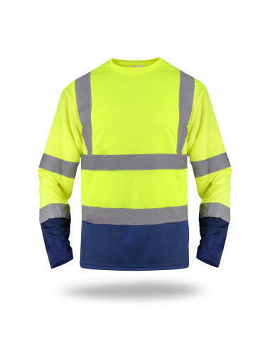 MEN`S HI-VIS T-SHIRT LONG SLEEVES HAZARD YELLOW/NAVY