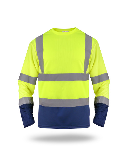 MEN`S HI-VIS T-SHIRT LONG SLEEVES HAZARD YELLOW/NAVY