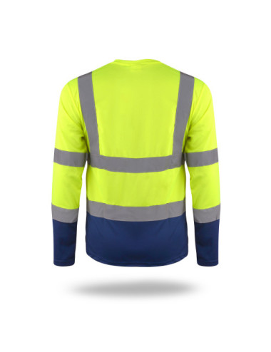 Warnschutz-Langarm-T-Shirt für Herren, Warngelb/Marineblau. MARKIEREN Sie den Helfer
