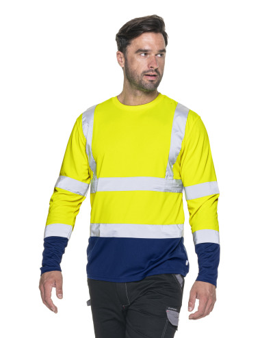MEN`S HI-VIS T-SHIRT LONG SLEEVES HAZARD YELLOW/NAVY