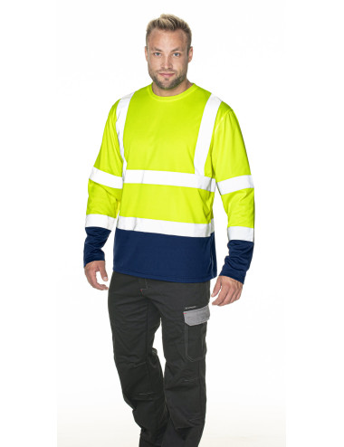 MEN`S HI-VIS T-SHIRT LONG SLEEVES HAZARD YELLOW/NAVY