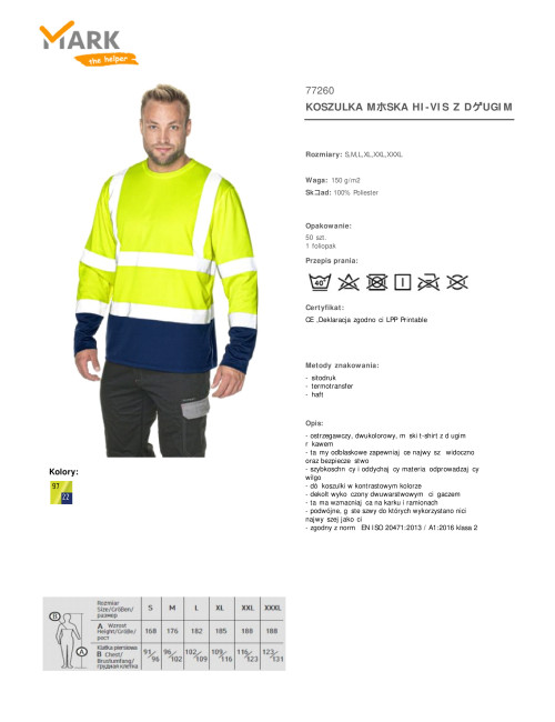 Warnschutz-T-Shirt für Herren mit langen Ärmeln, Warngelb/Marineblau