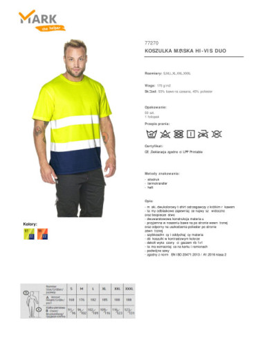 Warnschutz-Duo-Herren-T-Shirt, Warngelb/Marineblau „Mark The Helper“.